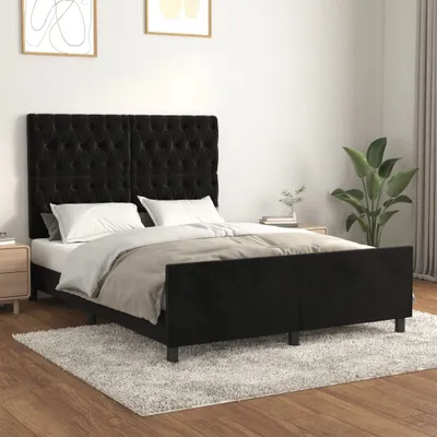 Produktbild von Bettgestell mit Kopfteil Schwarz 140x190 cm Samt , Klassische Betten Design 2024