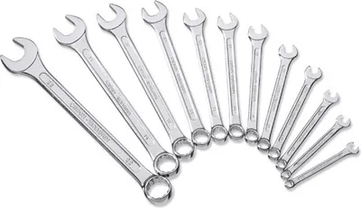 A set of 12 wrenches arranged in a curve on a white background.