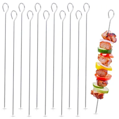 Image de Vilde | Pics à brochette 12 pcs 30 cm - Pics à brochette en acier inoxydable - Plats avec anneau
