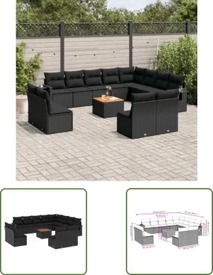 Produktbild von The Living Store 13-tlg. Garten-Sofagarnitur mit Kissen Schwarz Poly Rattan