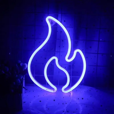 Produktbild von Blau Flamme Leuchtreklame LED Neonlicht USB Nachtlicht Batteriebetrieben für Wand Zimmer Spielzimmer Bar Party Dekoration