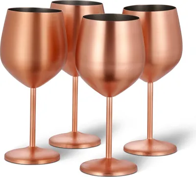 Image de Verres à vin Oak & Steel en acier inoxydable, rose doré mat, lot de 4