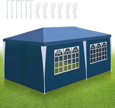 Produktbild von Izrielar 3 x 6m Pavillon Wasserdicht Gartenzelt, Pavillons & Partyzelte Festzelt mit 5 Seiten für für Camping / Garten / Hochzeit / Strand, blau