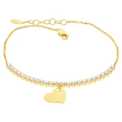 Produktbild von Damen Armband Gelbgold 585 Zirkonia Herz Liebe Schmuck Herz Armkette inkl.Gravur