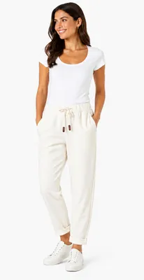 Produktbild von Damen Jogginghose mit Kordelzug – Bequeme Freizeithose mit Taschen, elastischer Bund, schmaler Schnitt Ecru/S/M
