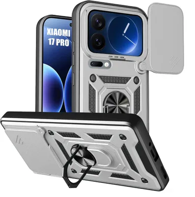 Image de Coque pour Xiaomi 17 Pro, Protection avec Anneau et Cache Caméra Coulissant - Argenté