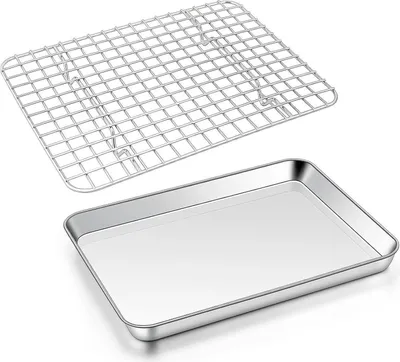 Immagine prodotto di Joyfair teglia in acciaio inox con set di cestelli di raffreddamento, 26,5 x 20,5 x 2,5 cm