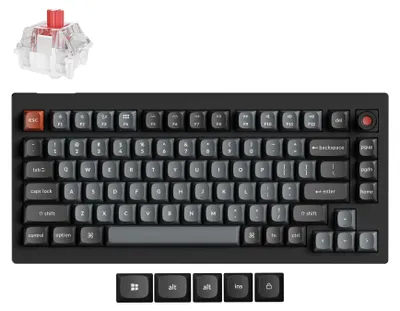 Image de Clavier mécanique filaire Keychron V1 8K QMK, disposition QWERTY US, molette / Noir / Keychron Super Red
