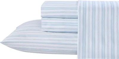 Produktbild von Laura Ashley Bettwäsche-Set für Queen-Size-Bett, weiches Baumwoll-Satin, glatt, atmungsaktiv, Heimdekoration (Fernblau, Queen-Size-Bett)