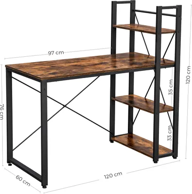 Produktbild von VASAGLE Schreibtisch Computertisch mit Regalböden 120cm LWD48X