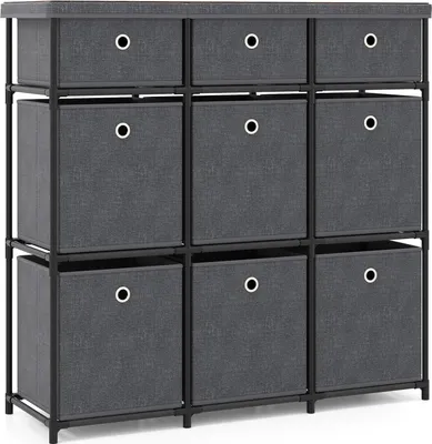 Produktbild von GOPLUS Kommode mit 5/9 Schubladen aus Stoff, Schubladenschrank mit Metallrahmen, faltbaren Schubladen & Holzplatte, Dunkelgrau (86 x 28 x 84 cm)