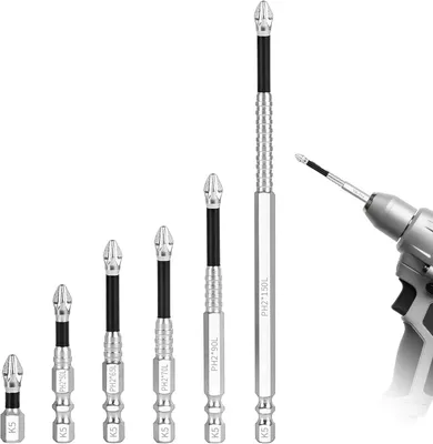 Produktbild von Schraubendreher-Bit-Set 25-150 mm, 6 Stück, Phillips, magnetisch, stoßfest, für Heimwerker