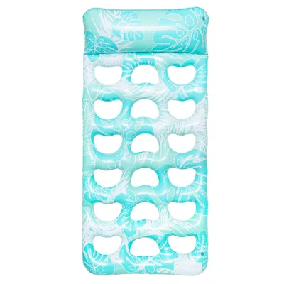 Produktbild von Luftmatratze 180x90 cm mit Kopfstütze – aufblasbare Wasserhängematte für Pool & Wasser hellblau