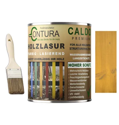 Produktbild von Contura Holzlasur Langzeitschutz Lasur + Pinsel Holz Außen Dauerschutzlasur Holzfarbe - 750ml. + Pinsel / Honig / Hellbraun - 10.15