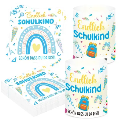Productafbeelding van Set voor schoolstart decoratie jongens, 30 servetten en 12 windlichten