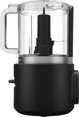 A black and clear food processor is shown.