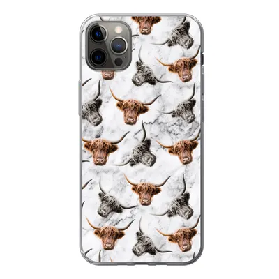 Produktbild von MuchoWow® Handyhülle Schutzhülle Hülle für iPhone 13 Pro Max Schottischer Highlander - Kuh - Marmor Silikon Softcase Handy Hülle - Mobiltelefon