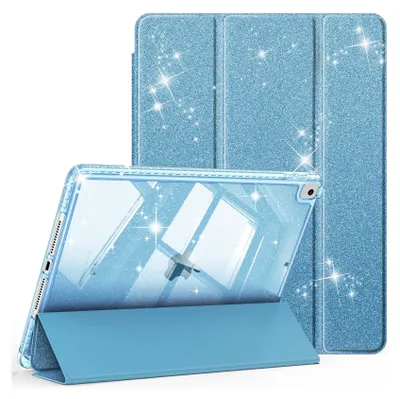 Produktbild von Fintie Glitzer Hülle für iPad 10.2 Zoll 9/8/7 Generation Case (2021/2020/2019 Modell)‌ – Transparente Glitzer-Schutzhülle mit Stifthalter, Stoßfest Glänzender Rückseite & Auto Sleep/Wake, Blau