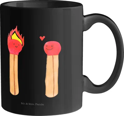 Produktbild von Mr. & Mrs. Panda Tasse Streichhölzer - Schwarz - Geschenk, Liebesgeschenk, Bedruckte, Pott, Keramiktasse, Kaffeebecher, Liebesbeweis, Keramikbecher, Freundin