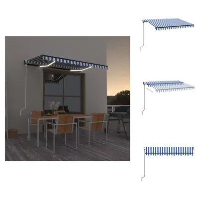 Zdjęcie produktu dla vidaXL Markiza automatyczna z czujnikiem wiatru LED 350x250 cm niebiesko-biała - Markizy