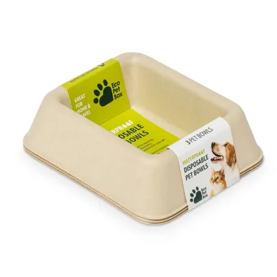 Produktbild von EcoPetBox Biologisch Abbaubar Futternapf Wassernapf 3er Set | Einweg Hundenapf Katzennapf Quadratisch Stabil | Umweltfreundlich Auslaufsicher Reise