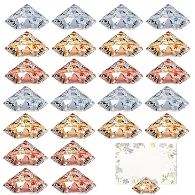 Productafbeelding van Acrylgelas tafelnummerschildhouders - Met diamantdesign - Voor tafelkaarten - 24 stuks - Transparant, roze goud, champagnegoud