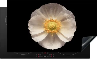 Produktbild von KitchenYeah© Herdabdeckplatte Mohn - Blume - Weiß , 91x52cm, Küche Deko, Glaskeramikkochfeld Herdabdeckung, Abdeckplatte fùr Kochfeld