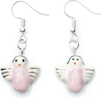 Produktbild von Engel Ohrringe Miniblings Hänger Engelchen Weihnachten Keramik lila weiß