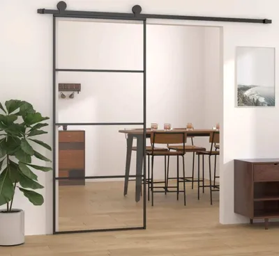Produktbild von Schiebetür Aluminium und ESG Glas 90x205 cm Schwarz , Haustüren Design 2024