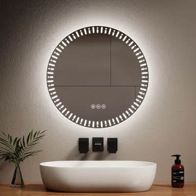 Runder LED-Badspiegel 60 cm, Anti-Beschlag, Touchschalter, 3 Lichtfarben