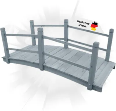 Produktbild von DELUKE® Holzbrücke mit Geländer MILAN Grau | 140x60x56cm | Gartenbrücke Teichbrücke Holzsteg Gartendeko Teich Garten Zierbrücke Hinterhof-Brücke Deko