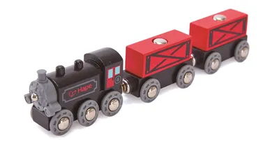 Produktbild von Hape Eisenbahn Frachtzug Dampflok Holzspielzeug schwarz rot