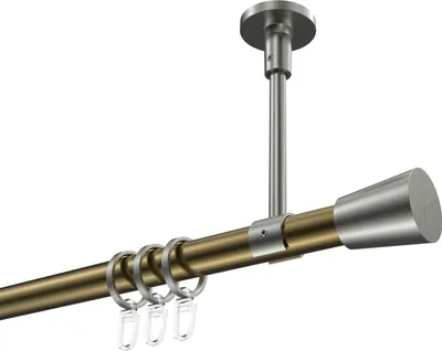 Produktbild von Interdeco Gardinenstange / Vorhangstange Messing Antik / Edelstahl-Optik, Typ Sonette Sitra (Konus) Deckenmontage, 20 mm Ø 1-läufig, 180 cm