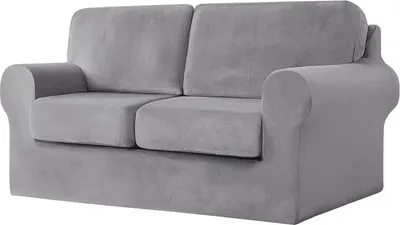 Produktbild von (Hellgrau) 5-teiliger Stretch-Sofabezug, 2-Sitzer-Couchbezug mit separaten Rückenlehnen und Kissen mit Gummiband