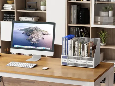 Produktbild von Zeitschriftensammler A4, 5 Fächer, Metalldrahtgeflecht, weiß, für Büro
