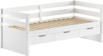 Produktbild von Kabinenbett Maggie - mit 3 Stauraumschubladen und Bettkasten - 90 x 200 - Kiefer massiv - weiß