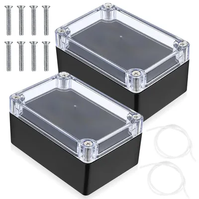 Productafbeelding van Buitenaansluitdoos, waterdichte aansluitdozen, elektronische behuizing, stroomdozen, elektrische box voor instrumentenproject, 100 x 68 x 50 mm, 2 stuks, zwart, transparant
