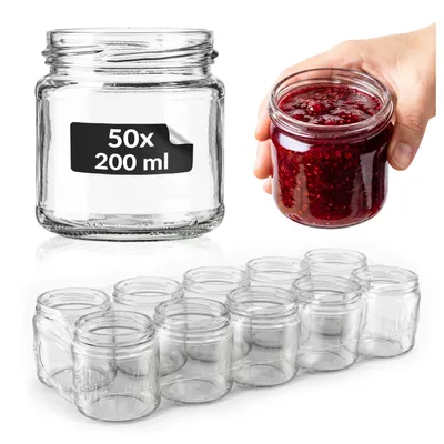Zdjęcie produktu dla SUPERBUTELKI - 50 szt. Szklane słłoiki na przetwory 212 ml - BEZ ZAKRĘTEK - Zestaw słoików na przetwory, dżem, konfitury, miód do wekowania i pasteryzacji