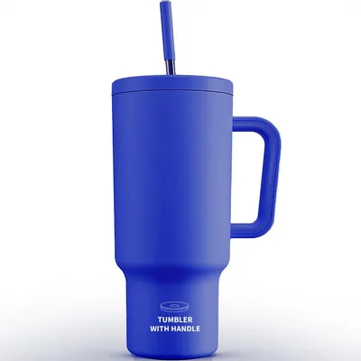 Produktbild von 40oz Kaffeebecher to Go Thermobecher Doppelwandiger Edelstahl Vakuum Auslaufsicher Trinkbecher mit Griff Strohhalm Wasserflasche Tragbare Autobecher Thermal Tumbler für Kalte Heiße Getränke