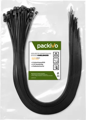 Produktbild von PACKIVO Profi Kabelbinder 7,6 x 500mm schwarz extra starke lange Kabelbinder Industriequalität UV Beständig Zugfestigkeit 40Kg für Kabelmanagement, DIY