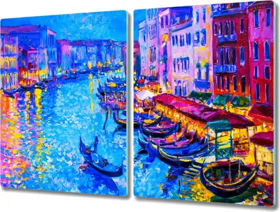 Produktbild von Coloray Schneidebrett Herdabdeckplatte 2x40x52 cm Kochplattenabdeckung Küchenbrett Hackbrett - Stadt Boote