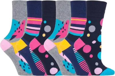 Produktbild von 6er Pack Damen Baumwolle Socken Ohne Gummi Bunt | Gentle Grip-ödem Socken Muster
