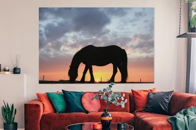 Produktbild von OneMillionCanvasses® - Leinwandbilder - 150x100 cm, Pferde - Sonne - Wiese, Wandbilder Kunstdruck Wanddekoration