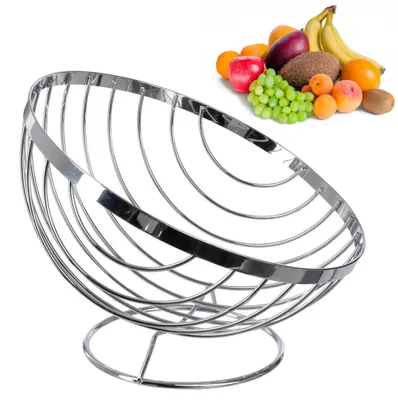 Immagine prodotto di Vassoio rotondo in metallo per frutta - Forma cilindrica - Diametro 26,5 x 24 x 19 cm - Argento