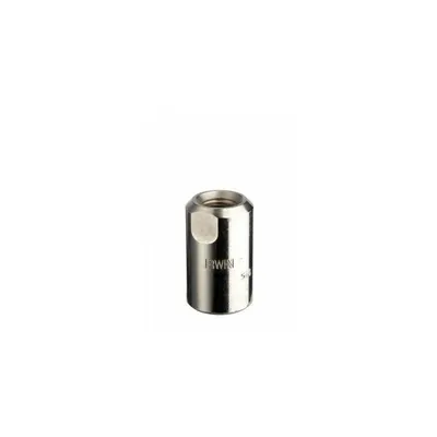 A close-up studio shot of a metal adapter.