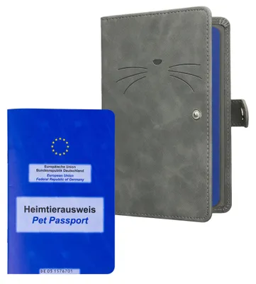 Produktbild von kwmobile Impfpass Hülle für Tiere - Schutzhülle für EU Heimtierausweis - Haustier Impfausweis Cover Kunstleder - Katze Miau