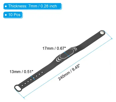 Produktbild von RFID Silikon Armb?nder 10 Pack 13.56MHZ IC Karte Armband Wasserdicht Ausweis Armb?nder Zugang Kontrolle fš¹r Schwimmbad Badezentrum Schwarz