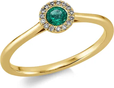 Produktbild von Ring aus 750 Gold Gelbgold Smaragd 0,17ct grün 15 Brillanten 0,04ct TW-SI Innenumfang 54mm  Ø17.2mm