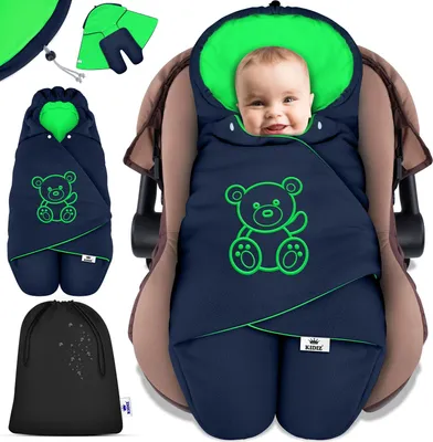 Produktbild von KIDIZ® Baby Einschlagdecke Babyschale Winter Herbst Babydecke mit Kapuze & Tasche Universal Fußsack kompatibel mit Maxi-Cosi, Römer, Buggy, Kinderwagen & Autositz isolierend gegen Wind, Nässe & Kälte