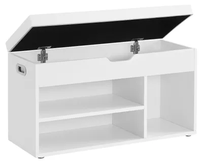 Produktbild von Schuhbank - Schuhregal mit Stauraum - 80 x 44 x 30 cm - Spanplatte & Stahl - Freistehend - Weiß